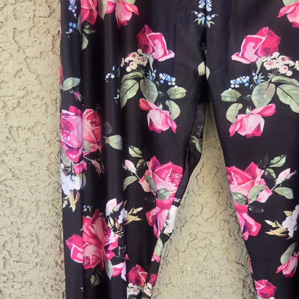 FANII black Satin Floral Leggings - Picture 3 of 8